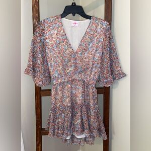 Floral V-Neck Dress with Ruffle Sleeves